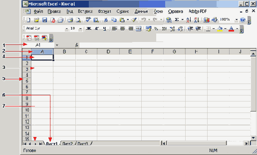 Окно MicrosoftExcel 2003 1 — строка