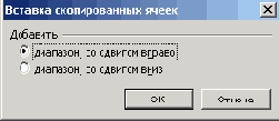 Вставка скопированных ячеек