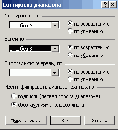 Задание условий сортировки
